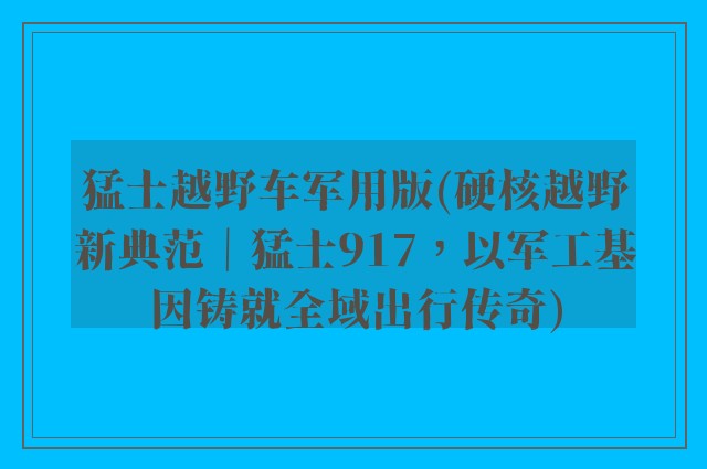 猛士越野车军用版(硬核越野新典范|猛士917,以军工基因铸就全域出行传奇)