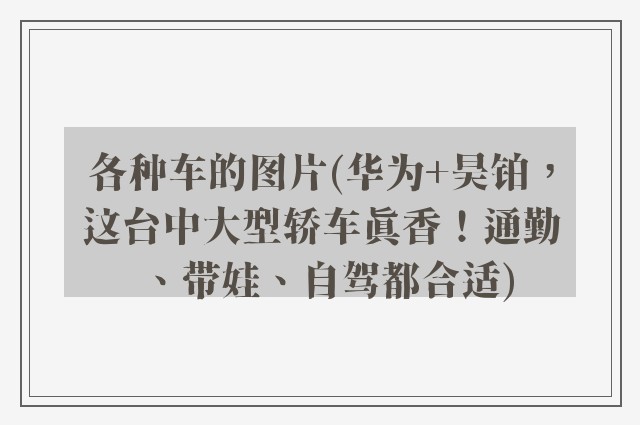 各种车的图片(华为+昊铂,这台中大型轿车真香!通勤、带娃、自驾都合适)