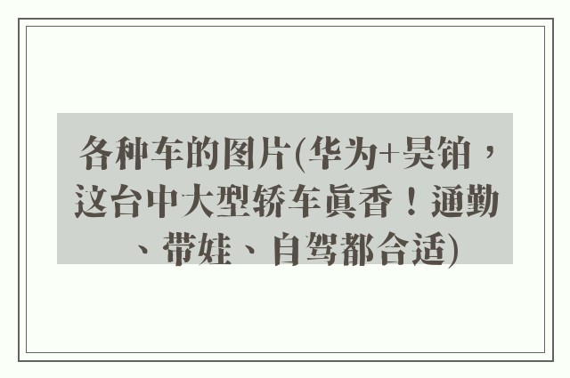 各种车的图片(华为+昊铂,这台中大型轿车真香!通勤、带娃、自驾都合适)