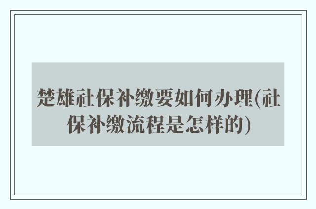 楚雄社保补缴要如何办理(社保补缴流程是怎样的)